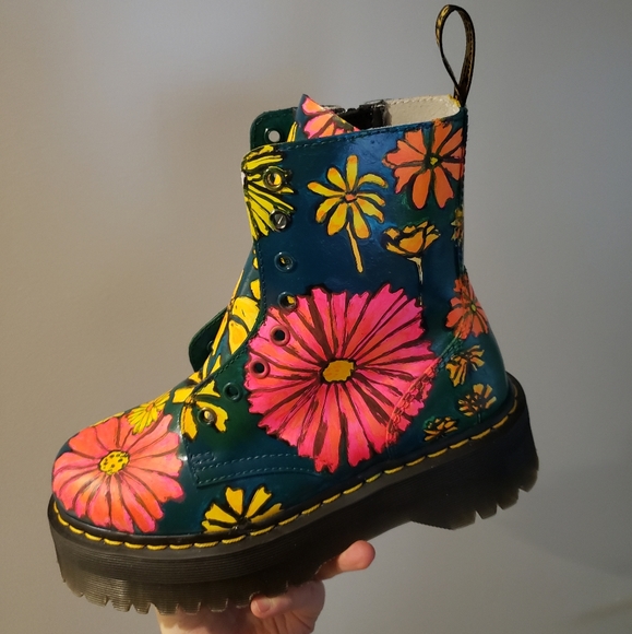 Handpainted floral retro leather jadon Dr Martens - Picture 8 of 12